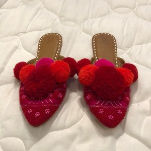 Figue Vero Cuoio embroidered pom Pom Mules size 10